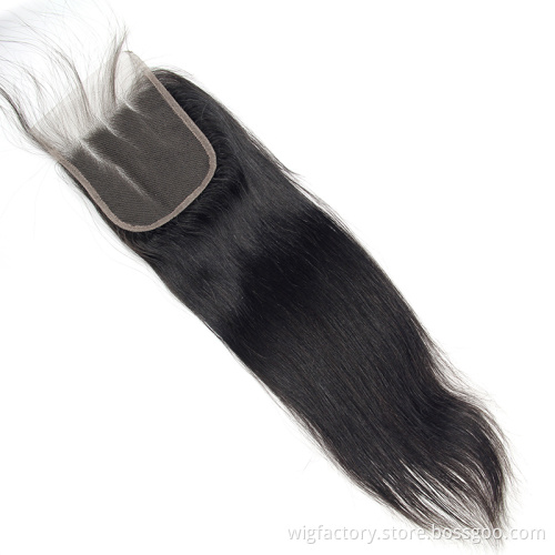 Straight 100% human hair closure 4*4, wholesale closure and frontal,Baby Hair Pre Plucked Remy Natural Color human hair closures